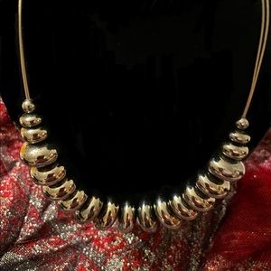 Metallic Necklace  Chunky Silver Tone Necklace with Rounded Metallic Stones